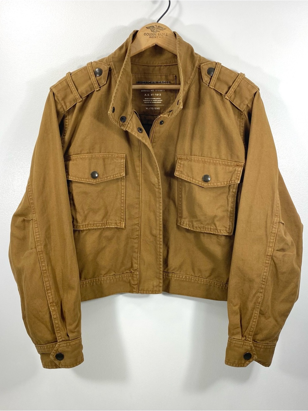 Vintage AEO American Eagle Cotton Canvas Cropped Boxy Military Utility Jacket XL